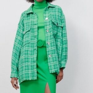 Zara Green And White Tweed Overshirt Size XL